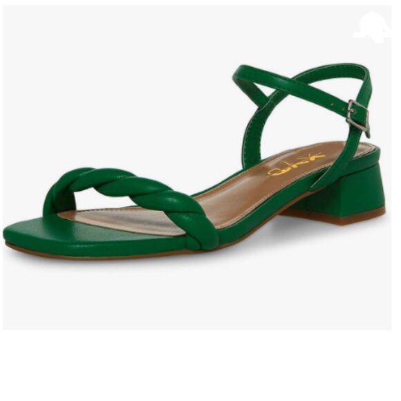 XYD Green Square Open Toe Sandals Chunky Short Low Heels Ankle Strap Shoes - Picture 1 of 8